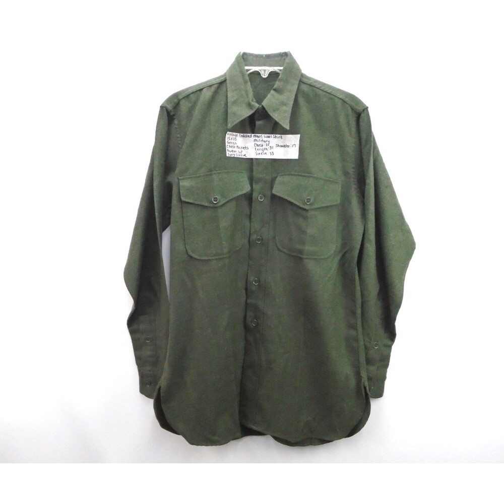 Very RARE Genuine Military Vintage Pre-1953 Enlisted Mans Wool Shirt OD Green